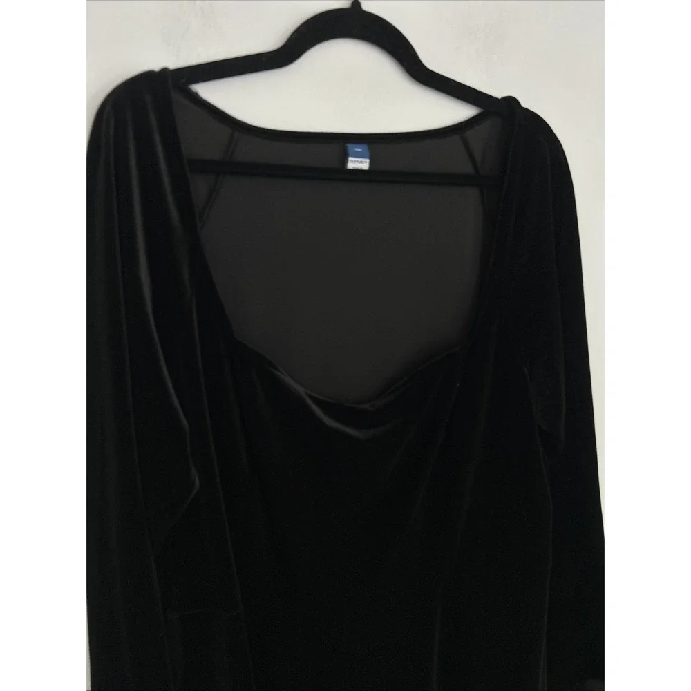 Old Navy Fit & Flare Velvet Mini Dress Size XXL‎ Black Square Neck Long Sleeve